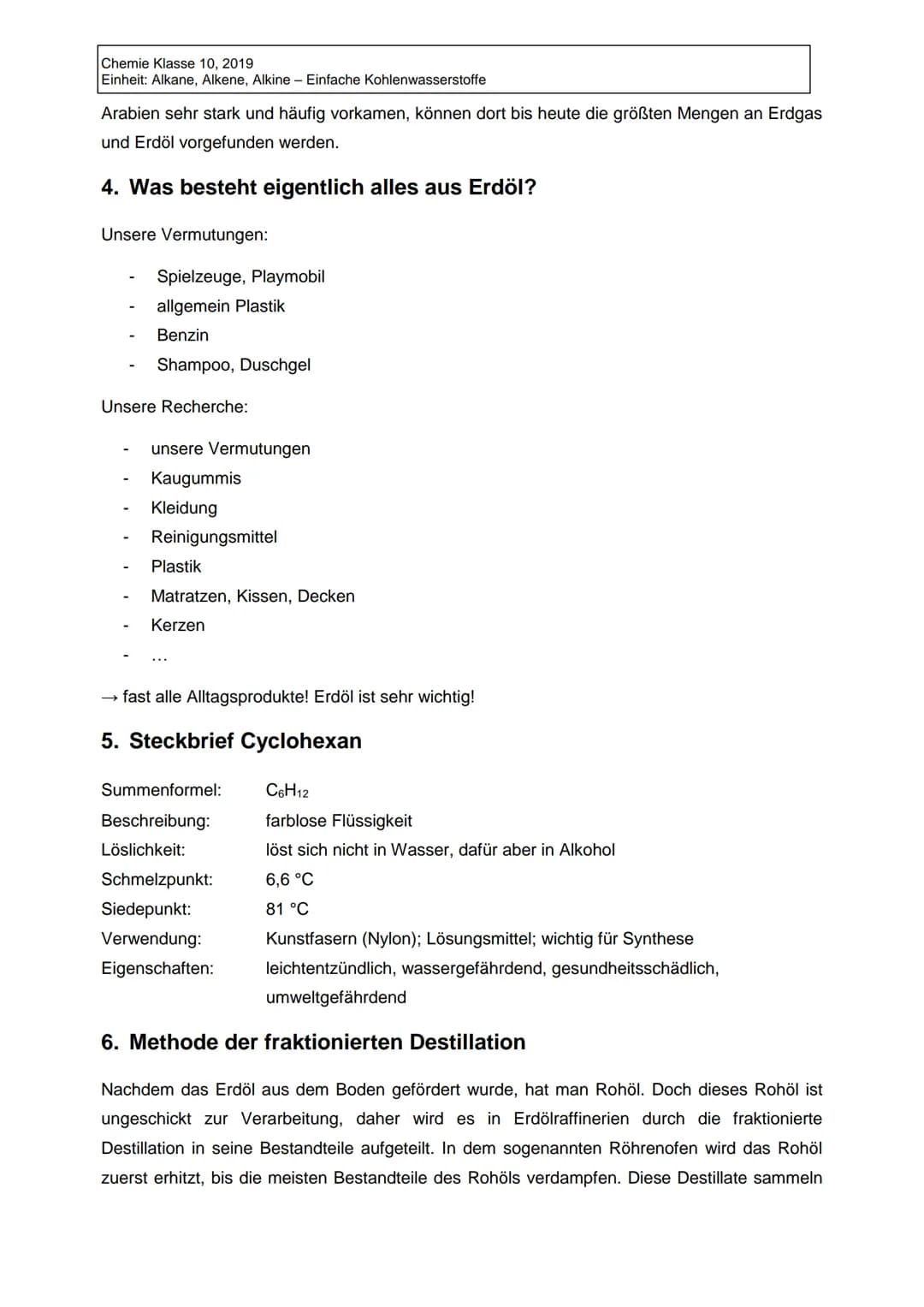 Chemie Klasse 10, 2019
Einheit: Alkane, Alkene, Alkine - Einfache Kohlenwasserstoffe
1. Entstehung/Bildung von Erdgas und Erdöl
Die Entstehu