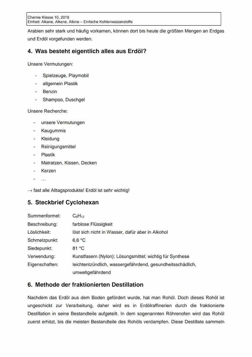 Chemie Klasse 10, 2019
Einheit: Alkane, Alkene, Alkine - Einfache Kohlenwasserstoffe
1. Entstehung/Bildung von Erdgas und Erdöl
Die Entstehu