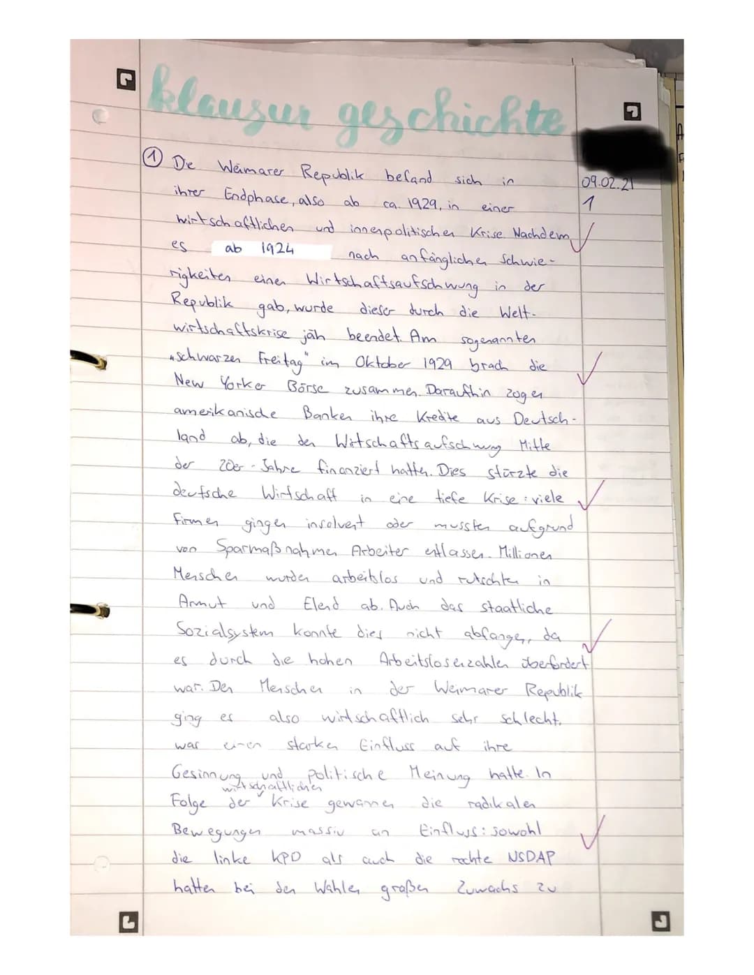 JIA
1. Skizzieren sie die
wirtschaftliche und innenpolitische
Situation in der Endphase der
Weimarer Republik.
2.1 Quellenarbeit, Rede von
G