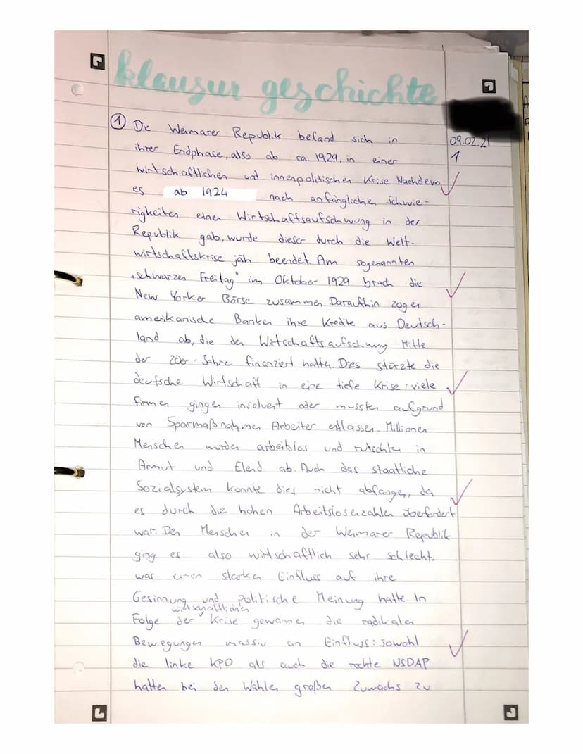 JIA
1. Skizzieren sie die
wirtschaftliche und innenpolitische
Situation in der Endphase der
Weimarer Republik.
2.1 Quellenarbeit, Rede von
G