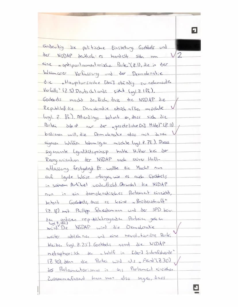 JIA
1. Skizzieren sie die
wirtschaftliche und innenpolitische
Situation in der Endphase der
Weimarer Republik.
2.1 Quellenarbeit, Rede von
G
