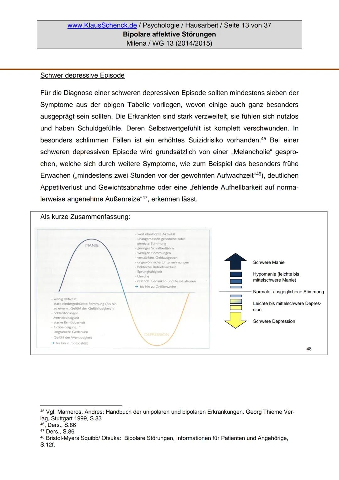 Verfasserin:
Fach:
Lehrer:
BIPOLARE AFFEKTIVE STÖRUNGEN
Milena
Psychologie
Oberstudienrat Klaus Schenck
Abgabetermin: 05.11.2014 Verfasserin