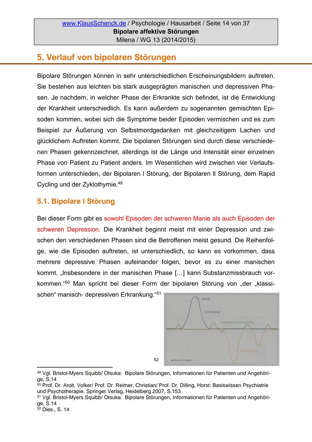 Verfasserin:
Fach:
Lehrer:
BIPOLARE AFFEKTIVE STÖRUNGEN
Milena
Psychologie
Oberstudienrat Klaus Schenck
Abgabetermin: 05.11.2014 Verfasserin