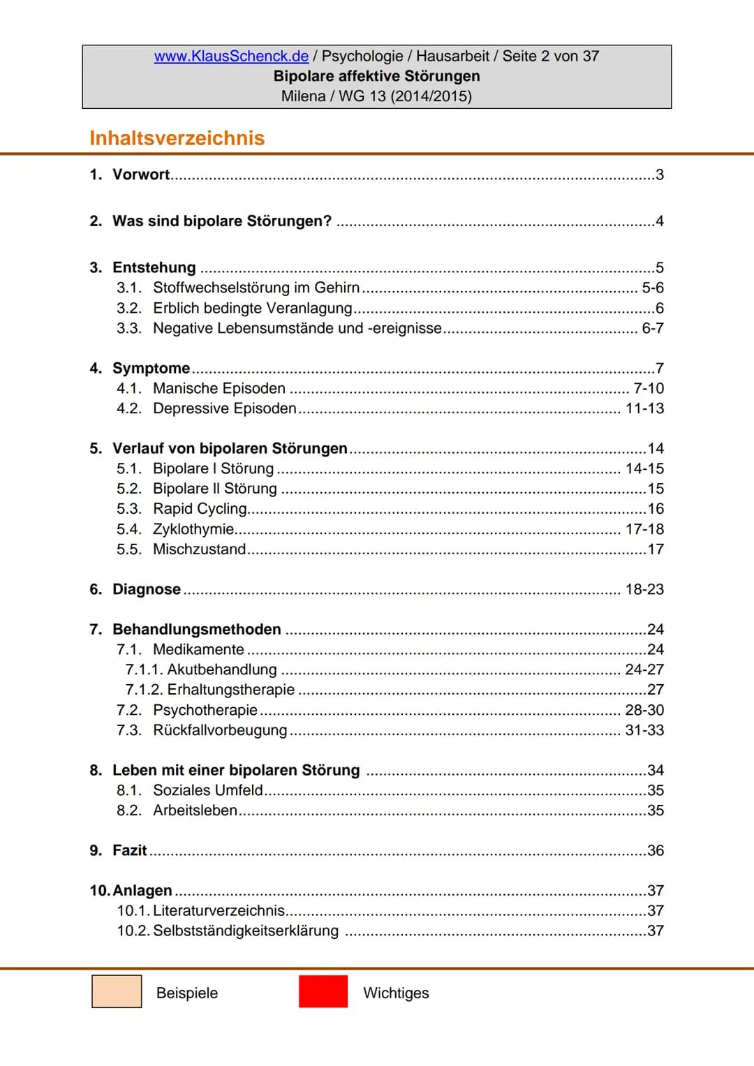 Verfasserin:
Fach:
Lehrer:
BIPOLARE AFFEKTIVE STÖRUNGEN
Milena
Psychologie
Oberstudienrat Klaus Schenck
Abgabetermin: 05.11.2014 Verfasserin