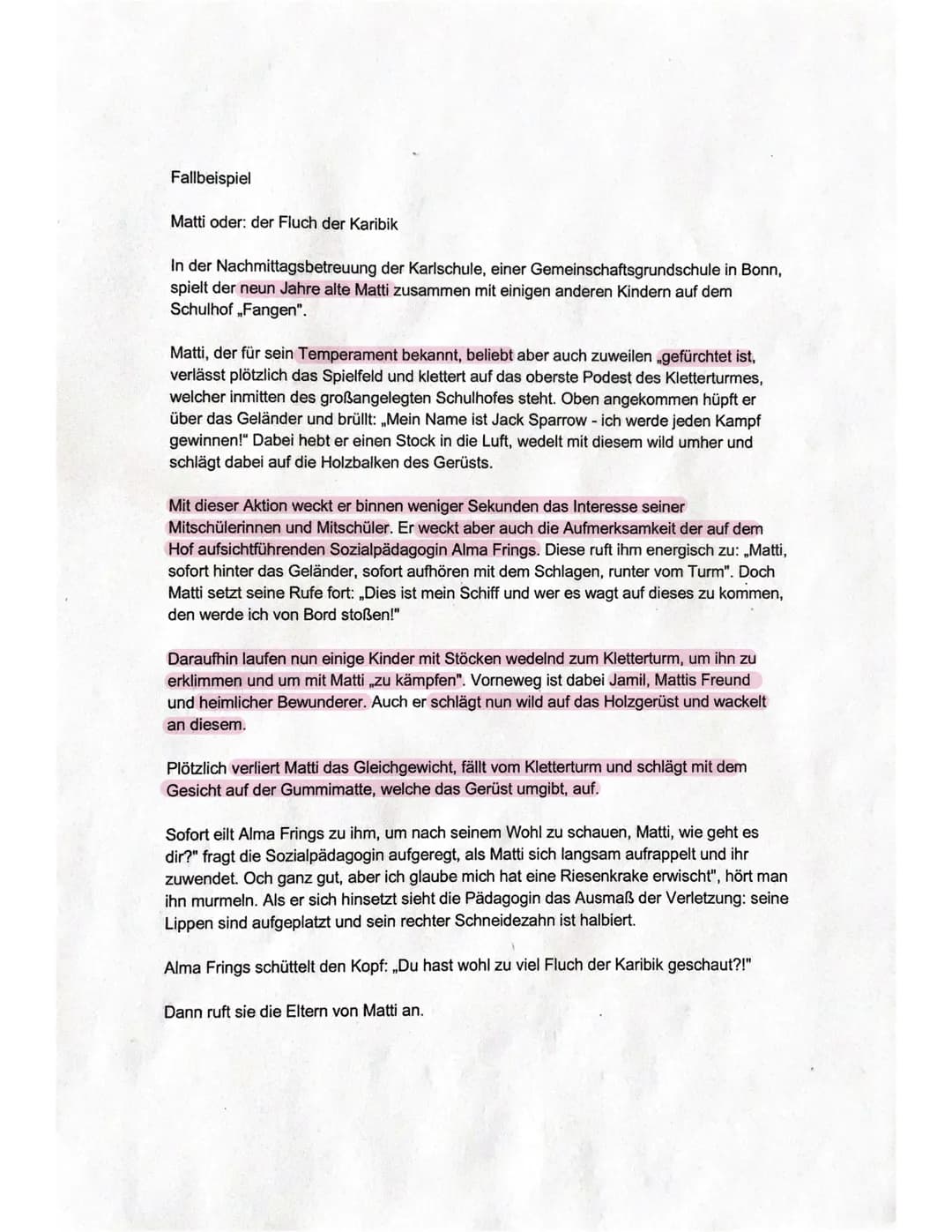 Fallbeispiel
Matti oder: der Fluch der Karibik
In der Nachmittagsbetreuung der Karlschule, einer Gemeinschaftsgrundschule in Bonn,
spielt de