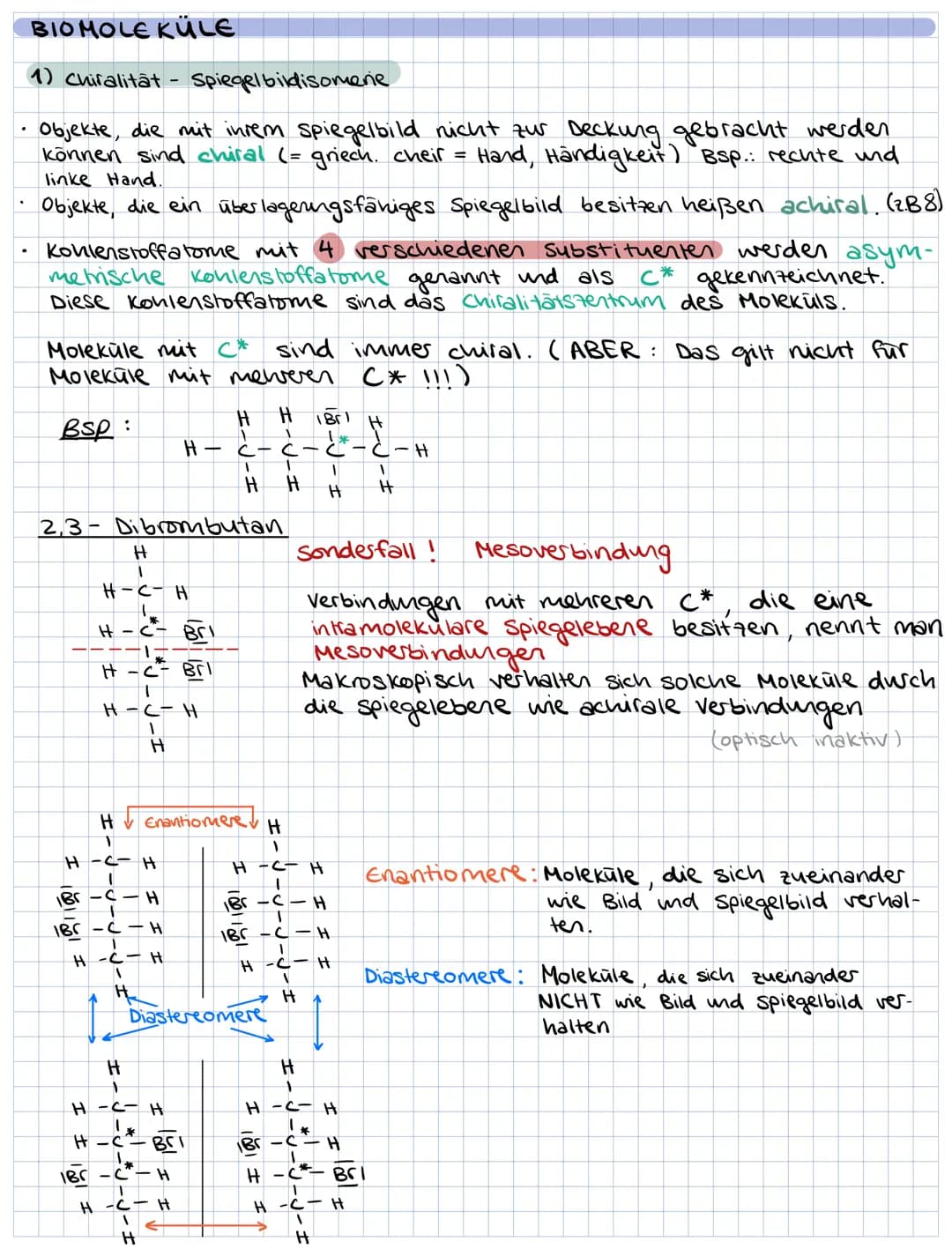 BIOMOLEKÜLE
1) Chiralitat- Spiegelbildisomerie
Objekte, die mit ihrem Spiegelbild nicht zur Deckung gebracht werden
können sind chiral (= gr
