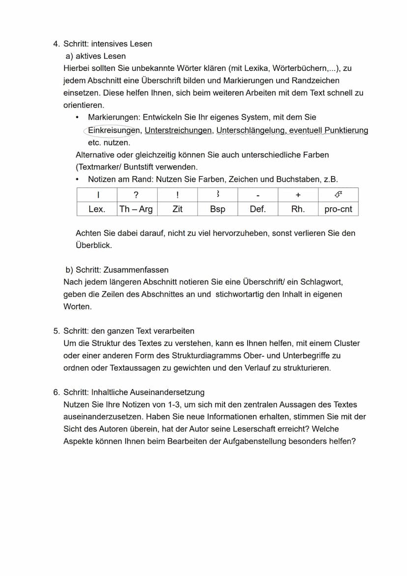  ●
Sie sollten sich im Laufe der Zeit mehrere Lesestrategien aneignen:
das überfliegende/ diagonale Lesen, bei dem Sie sich einen Überblick 