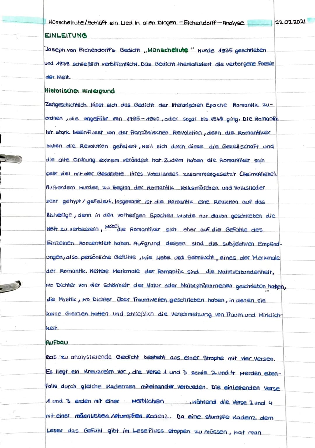 1
Wünschelrute/Schläft ein Lied in allen Dingen - Eichendorff-Analyse
EINLEITUNG
Joseph von Eichendorffs Gedicht, Wünschelrute" wurde 1935 g