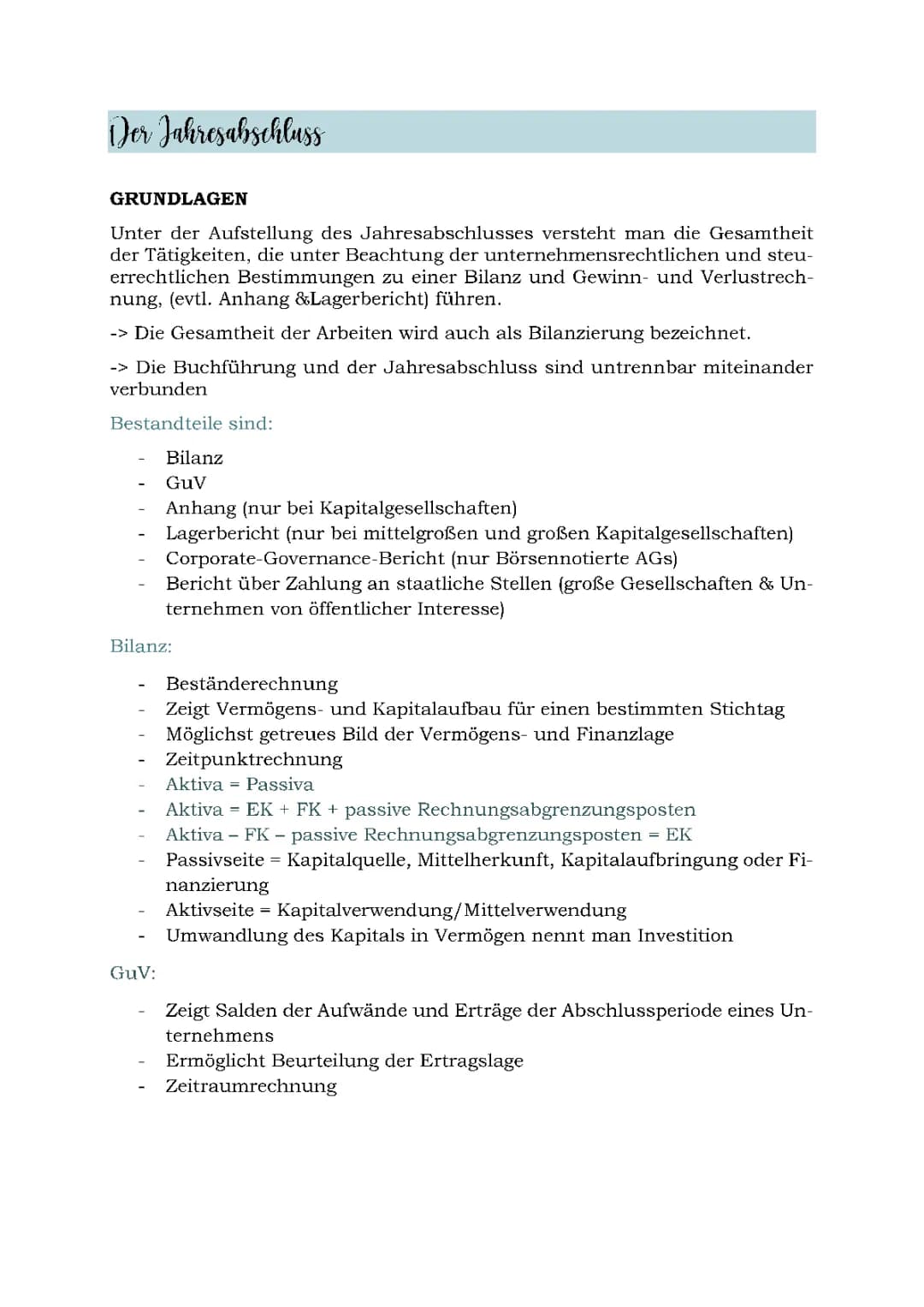Jahresabschluss inkl. Buchungen