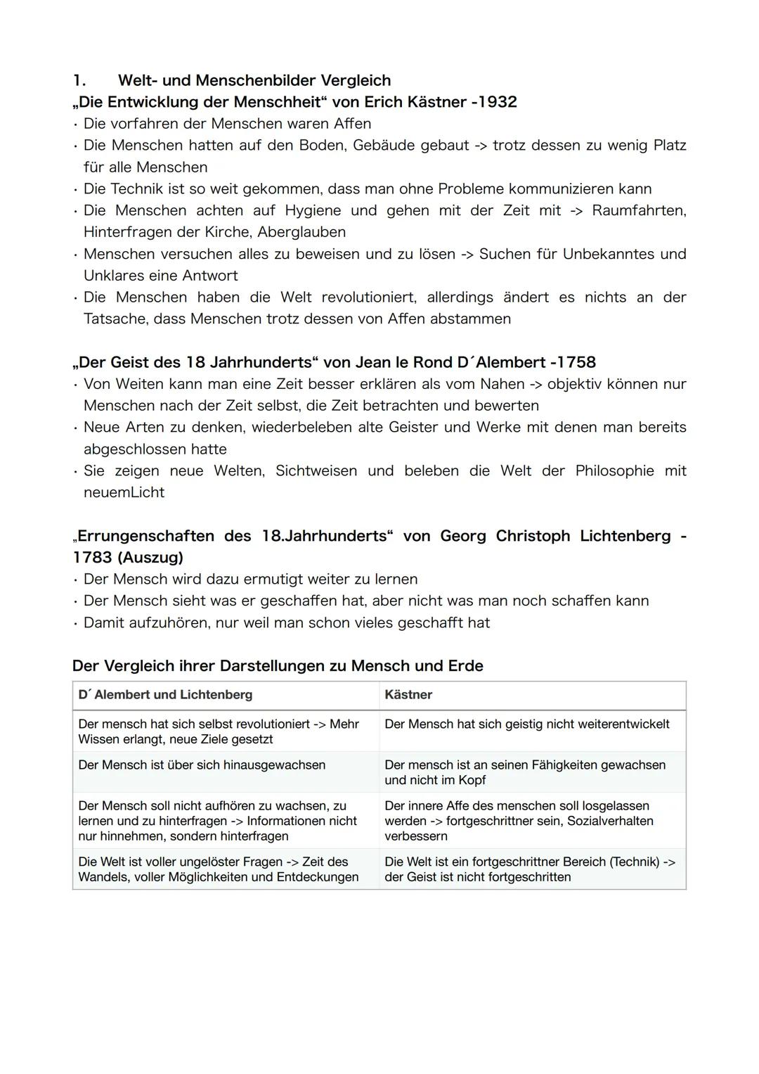 Semester 1/4
Thema: Literatur und Sprache
um 1800 1.
Welt- und Menschenbilder Vergleich
,,Die Entwicklung der Menschheit" von Erich Kästner 