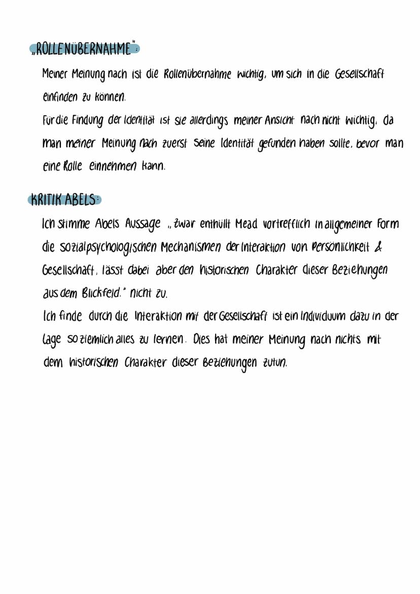 ZUR WÜRDIGUNG & KRITIK DER THEORIE
GEORGE HERBERT MEADS
PARSON'S STRUKTURFUNKTIONALER ANSATZ
- Orientierung am generalisierten Anderen
- häl