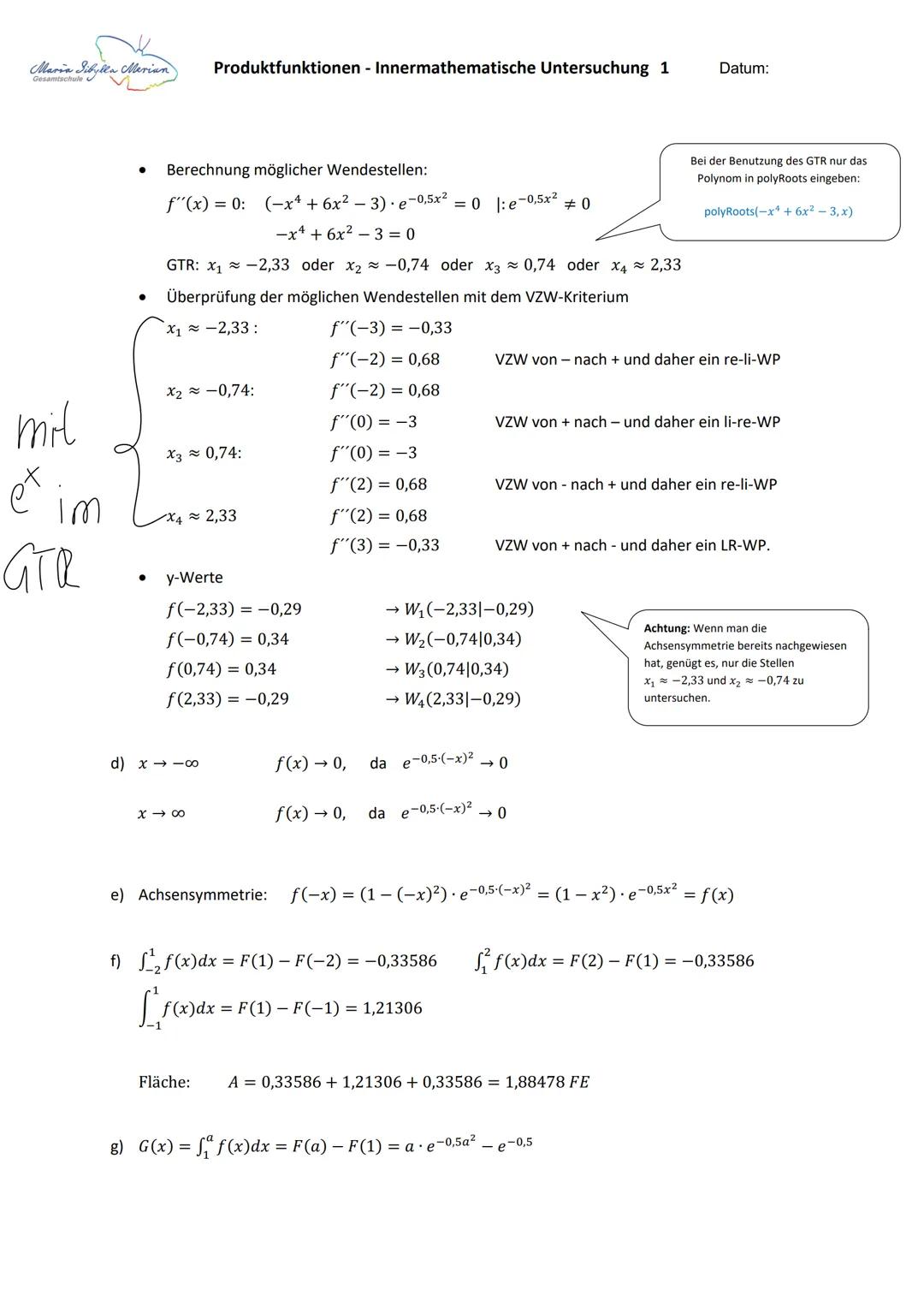 Randbetrachtung (wenn ein Intervall gegeben ist z.B. Ost ≤13)
Bei Extrempunkten: Rand extrema and Nullstellen in f(x) einsetzen
↳ Die y-Wert