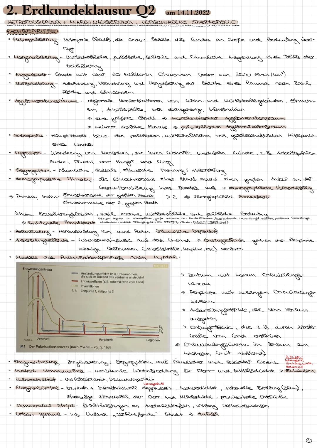 Erdkunde LK Lernzettel Q2 - Metropolisierung und Marginalisierung und verschiedene Stadtmodelle