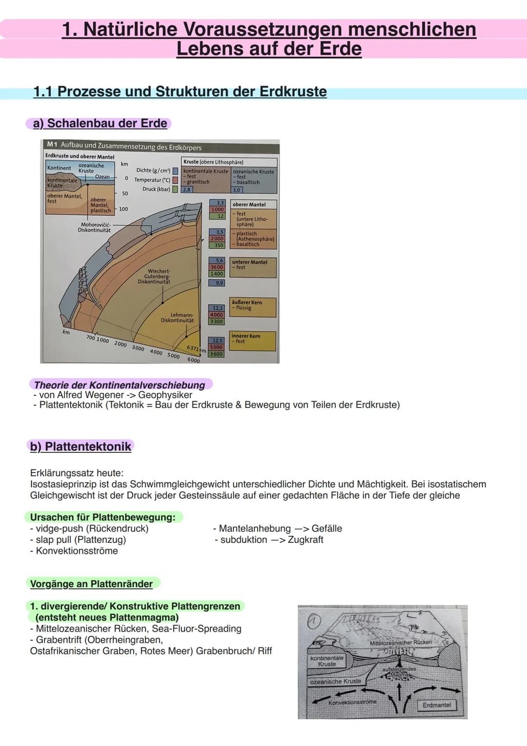 1. Natürliche Voraussetzungen menschlichen
Lebens auf der Erde
1.1 Prozesse und Strukturen der Erdkruste
a) Schalenbau der Erde
M1 Aufbau un