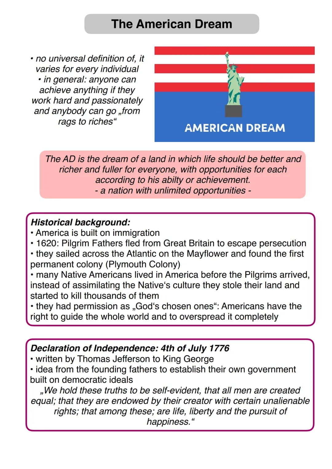 The American Dream
• no universal definition of, it
varies for every individual
in general: anyone can
achieve anything if they
work hard an