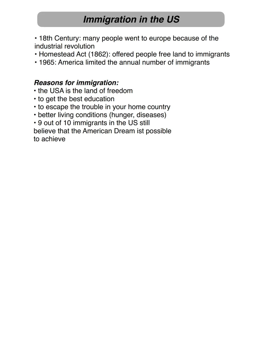 The American Dream
• no universal definition of, it
varies for every individual
in general: anyone can
achieve anything if they
work hard an