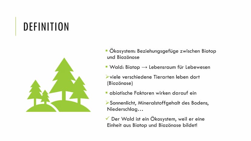 1. Grundlagen
Definition:
Ökosystem: Beziehungsgefüge zwischen Biotop und Biozönose
Wald: Biotop →→→ Lebensraum für Lebewesen
Wichtigkeit:
2