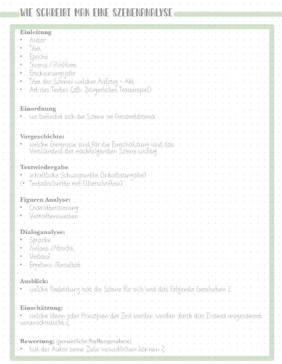 wie schreibt man eine Szenenanalyse (Checklist/Aufbau + Formulierungshilfen)