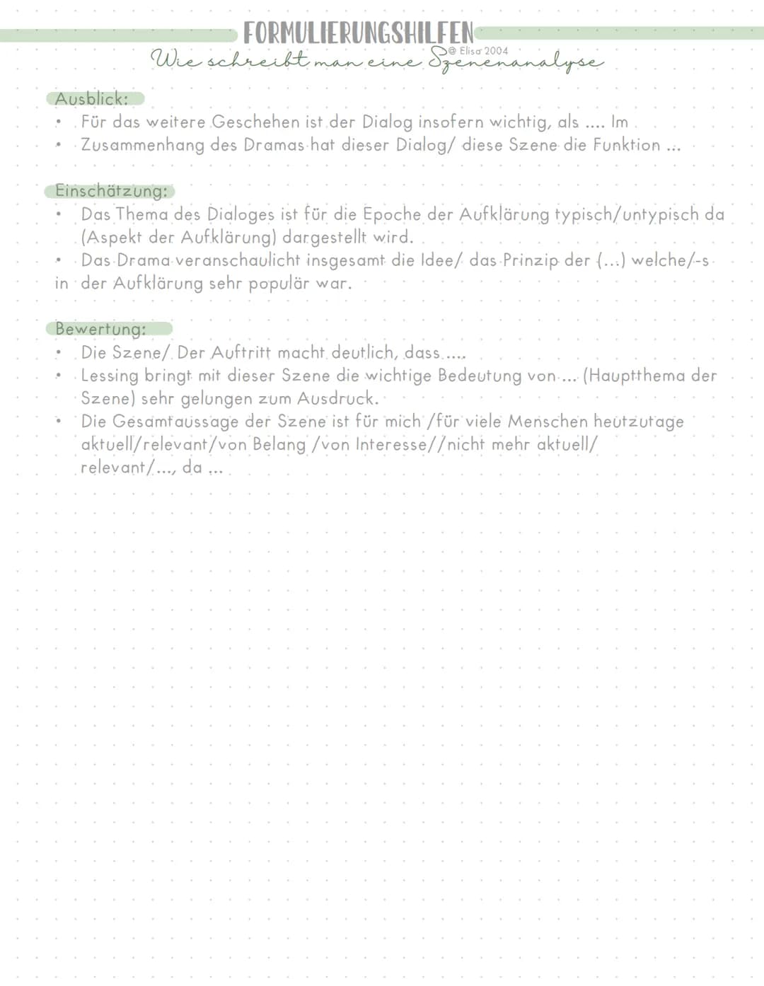 WIE SCHREIBT MAN EINE SZENENANALYSE
Einleitung
•Autor
Titel
Epoche
Thema / Problem
Erscheinungsjahr.
Titel der Szene/ welcher Aufzug + Akt.
