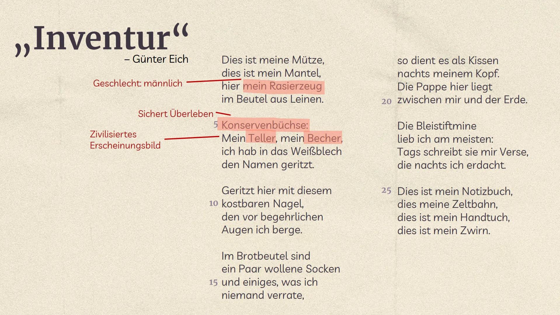 Trümmer-
literatur
- Trümmerliteratur (1945-1950)
Eine deutsche Literaturepoche direkt nach
dem 2. WK, die nur 5 Jahre lang andauert.
Sie be