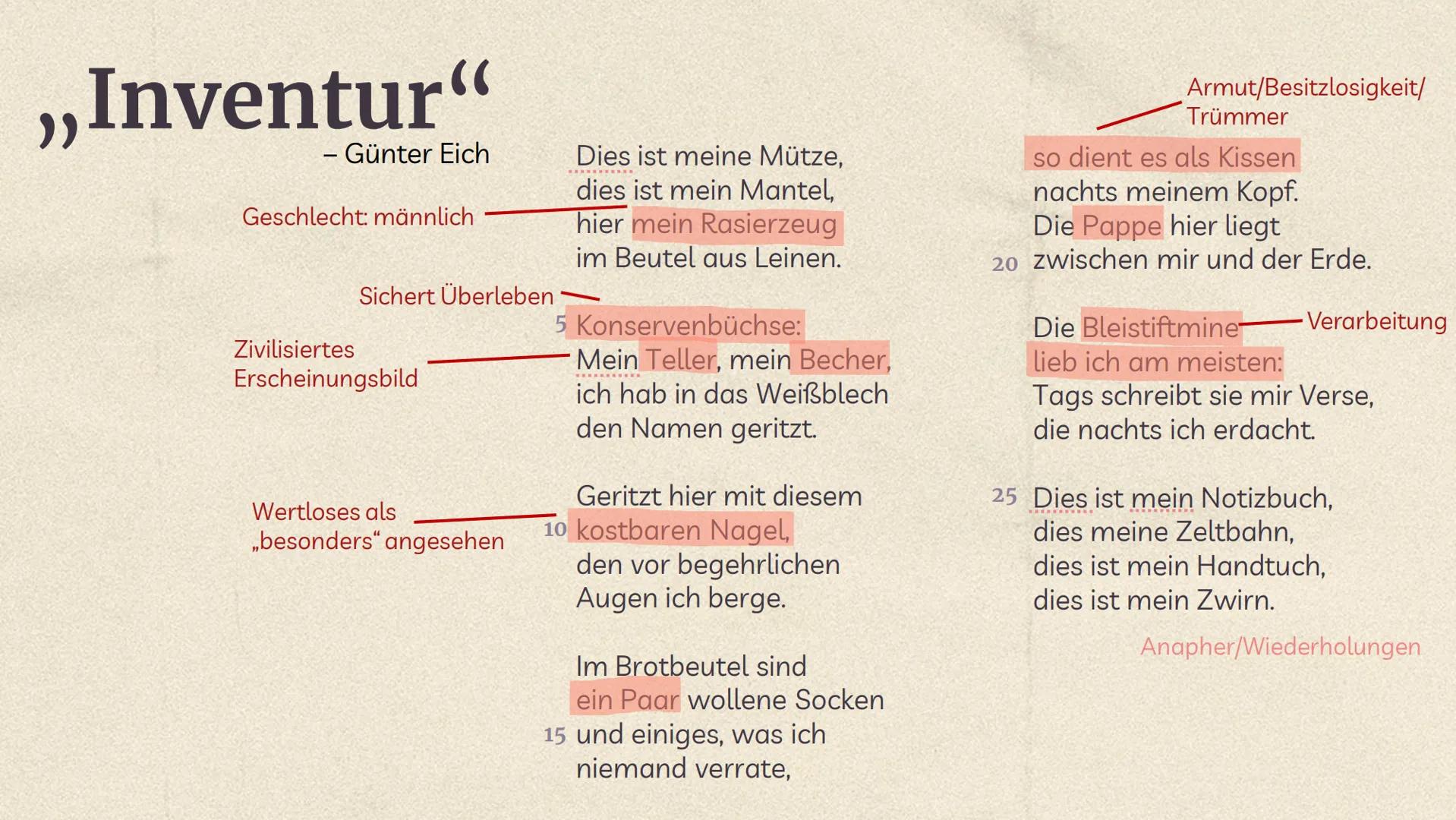 Trümmer-
literatur
- Trümmerliteratur (1945-1950)
Eine deutsche Literaturepoche direkt nach
dem 2. WK, die nur 5 Jahre lang andauert.
Sie be