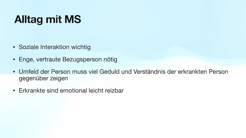 Multiple Sklerose
Biologie-GK Präsentation
Von Sarah Inhaltsverzeichnis
●
●
●
●
●
●
●
●
Allgemeines
Verlaufsformen
Symptome
Diagnose
Therapi