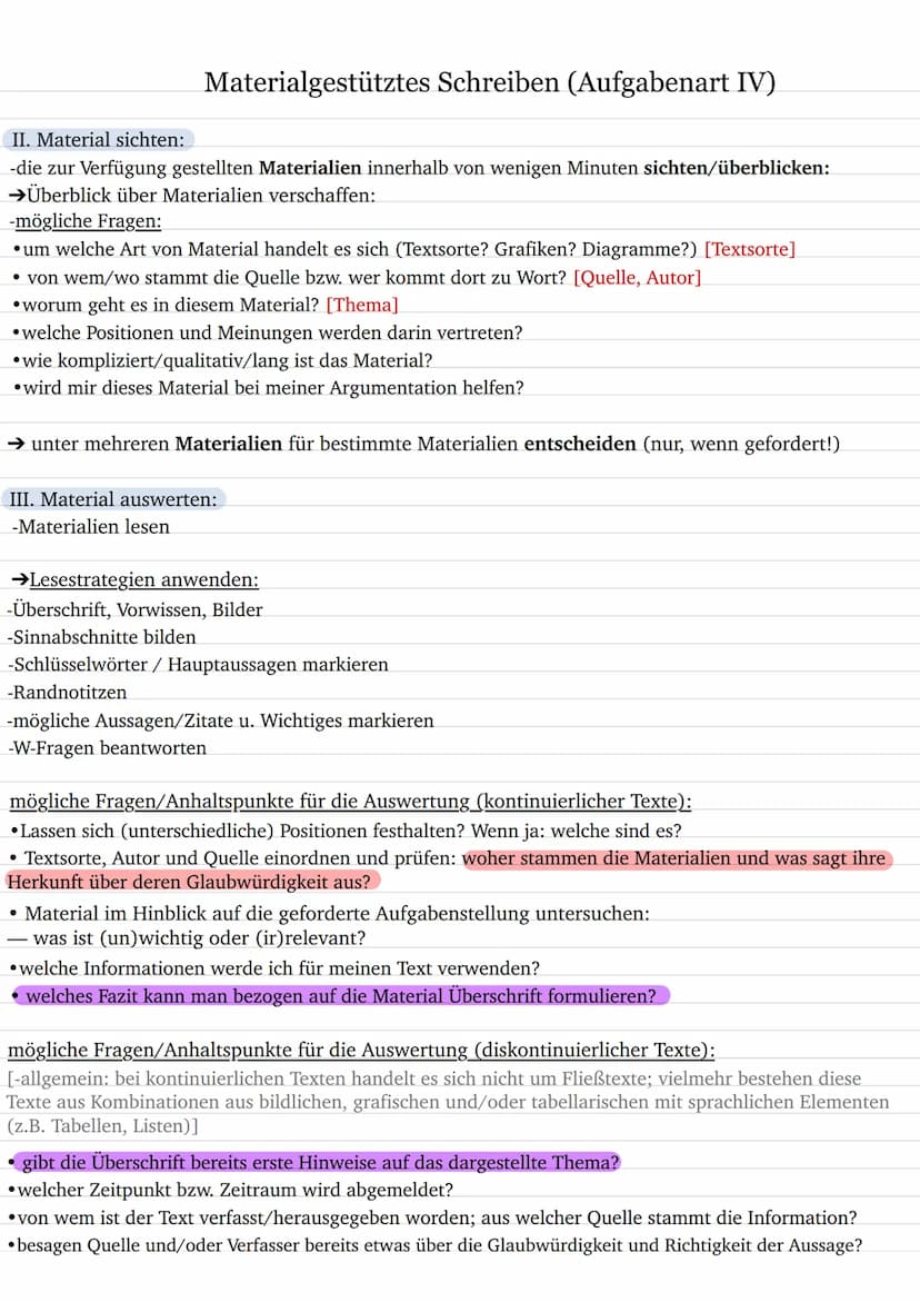 Materialgestütztes Schreiben (Aufgabenart IV)
Materialgestützes Verfassen argumentierender Texte:
Zielsetzung und Anforderungen:
Ziel der Au