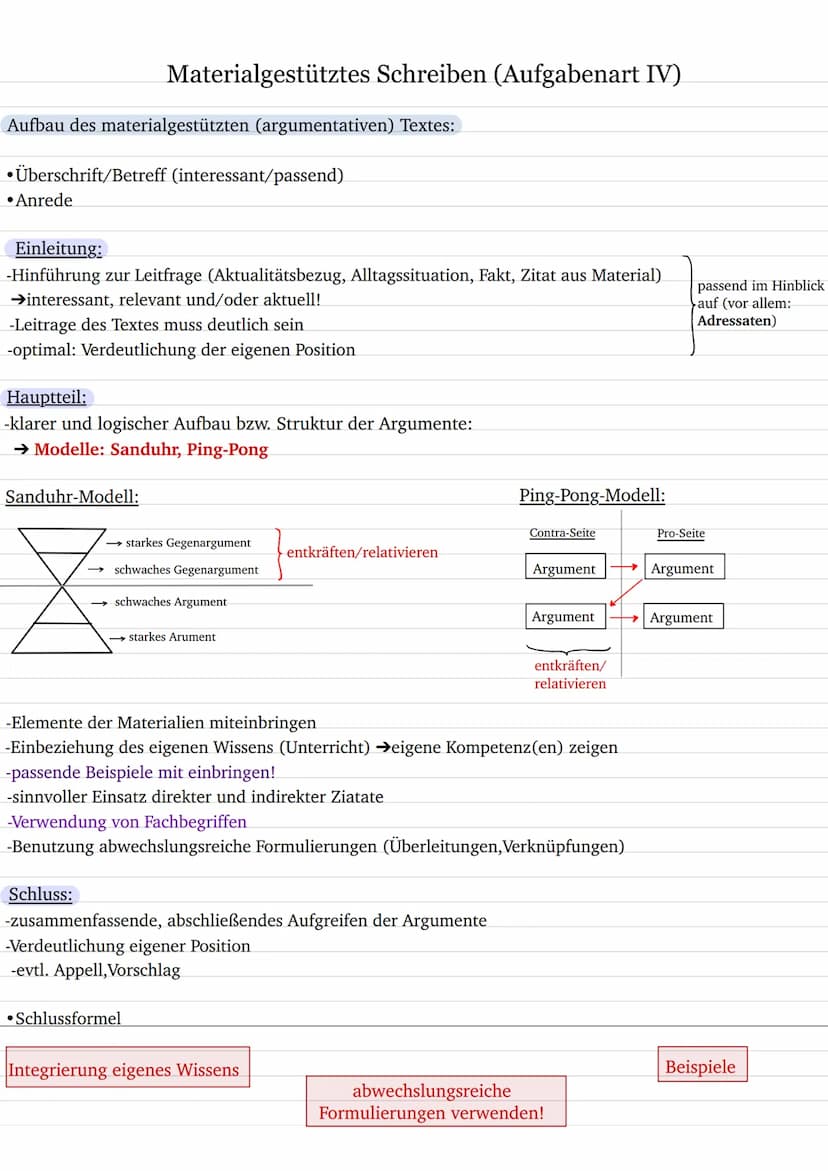 Materialgestütztes Schreiben (Aufgabenart IV)
Materialgestützes Verfassen argumentierender Texte:
Zielsetzung und Anforderungen:
Ziel der Au