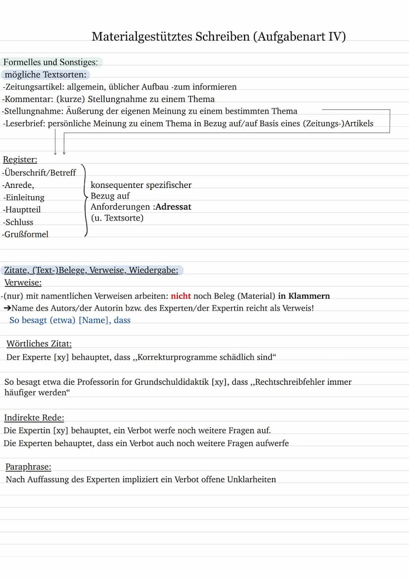 Materialgestütztes Schreiben (Aufgabenart IV)
Materialgestützes Verfassen argumentierender Texte:
Zielsetzung und Anforderungen:
Ziel der Au