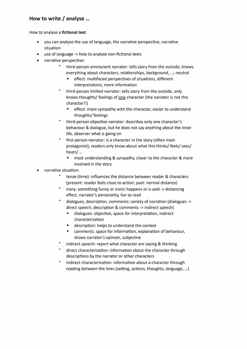 How to write / analyse ...
How write a summary
●
●
●
as preparation: divide the txt into sections & give them subheadings
●
structure:
●
*
t