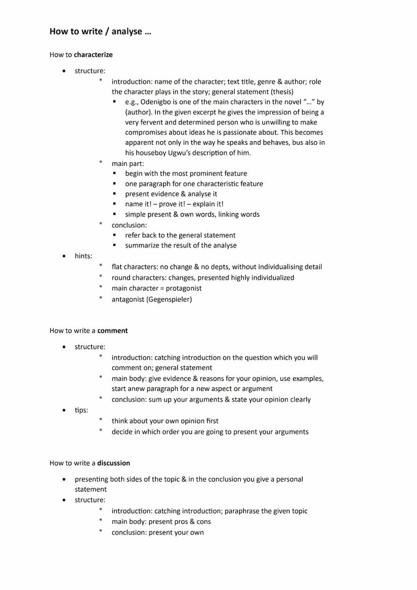 How to write / analyse ...
How write a summary
●
●
●
as preparation: divide the txt into sections & give them subheadings
●
structure:
●
*
t