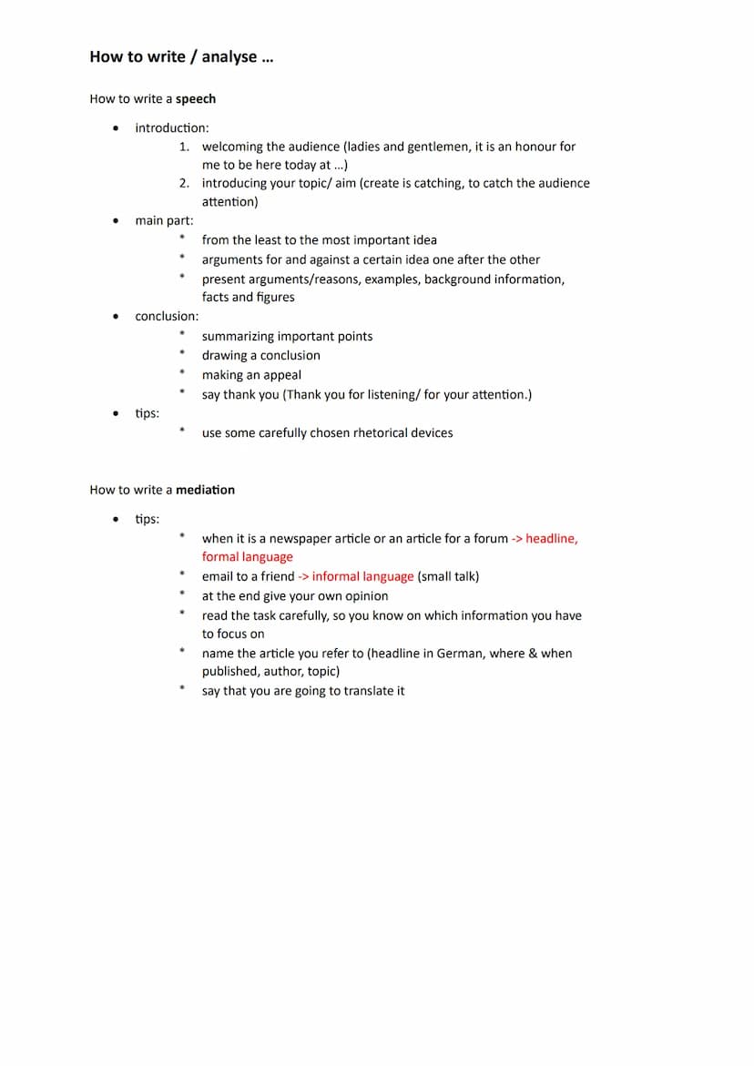 How to write / analyse ...
How write a summary
●
●
●
as preparation: divide the txt into sections & give them subheadings
●
structure:
●
*
t