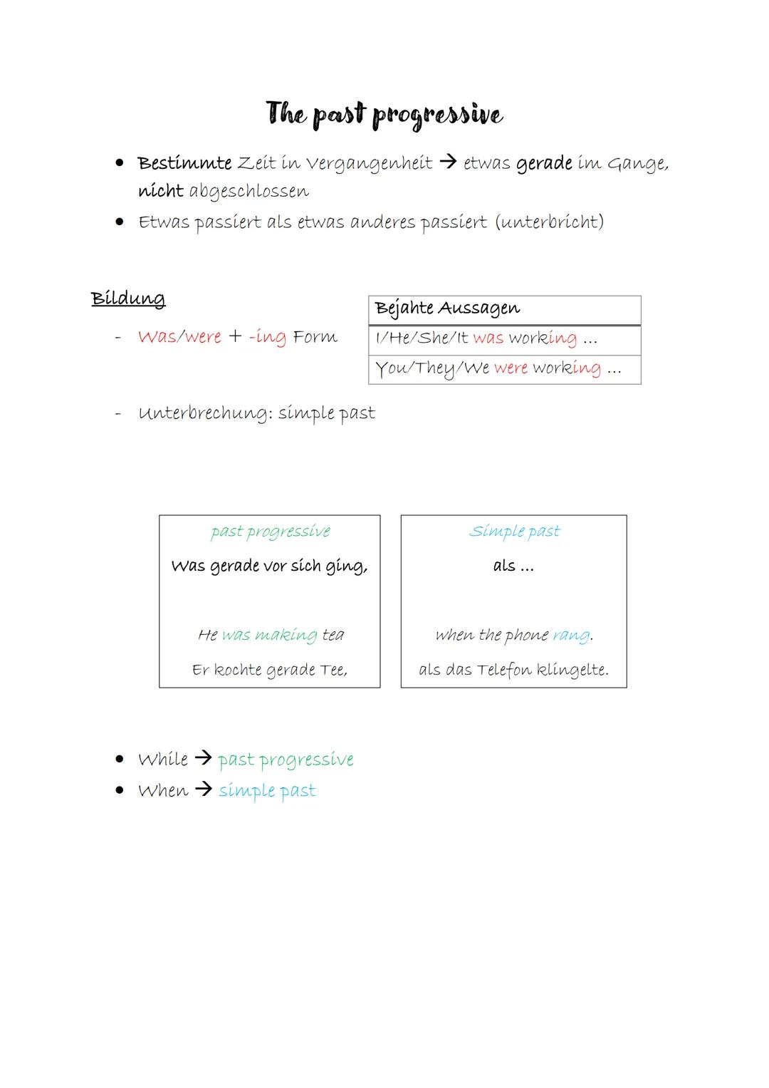 # The past progressive

• Bestimmte Zeit in vergangenheit etwas gerade im Gange,
nicht abgeschlossen

• Etwas passiert als etwas anderes pas