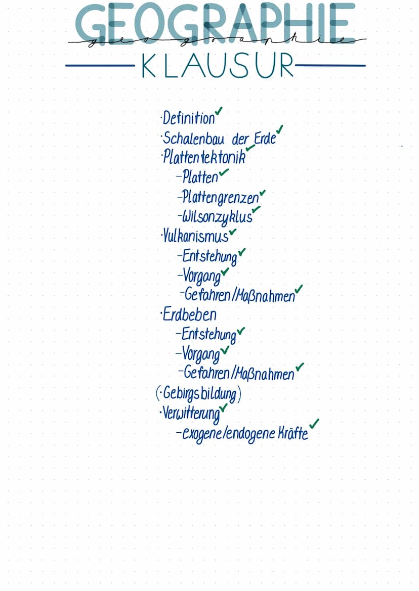 GEOGRAPHIE
KLAUSUR-
Definition
Schalenbau der Erde
Platten tektonik
-Platten
-Plattengrenzen
-Wilsonzyklus
Vulkanismus
-Entstehung
-Vorgang
