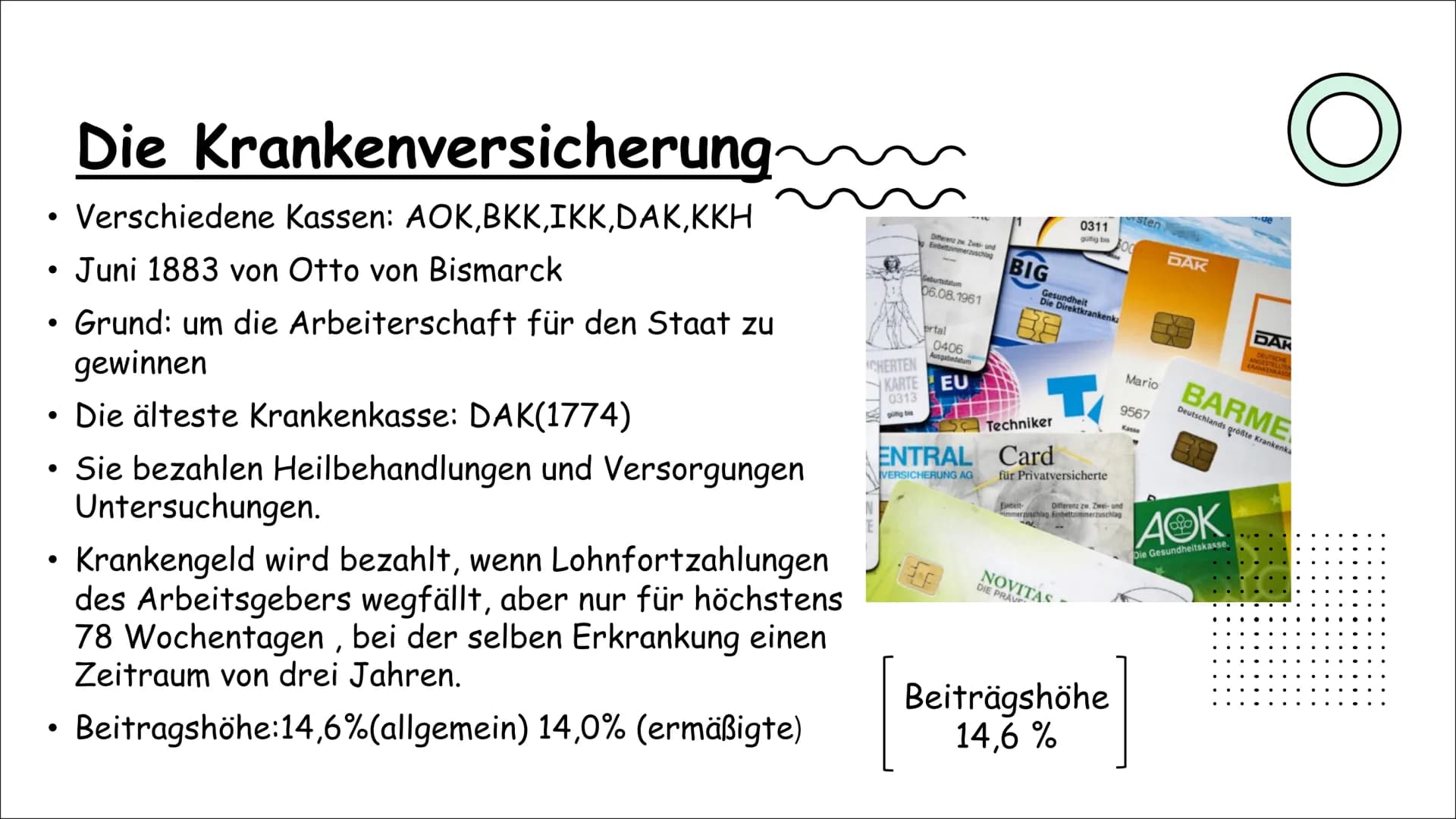 Die
Sozialversicherung
VON LEILA UND VERONIKA
Sozialversicherung
TEUR MON
///// ●
●
●
●
Inhalt
Generelle Informationen
Die Krankenversicheru