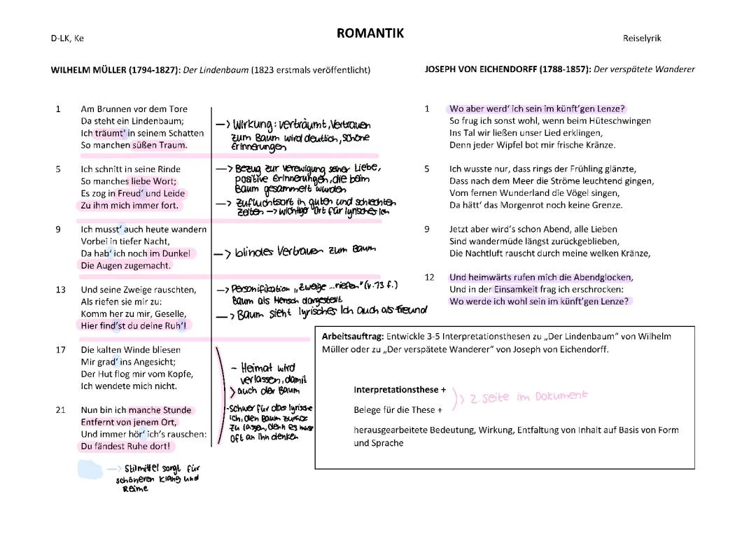 Der Lindenbaum Gedicht Wilhelm Müller - Inhalt und Analyse