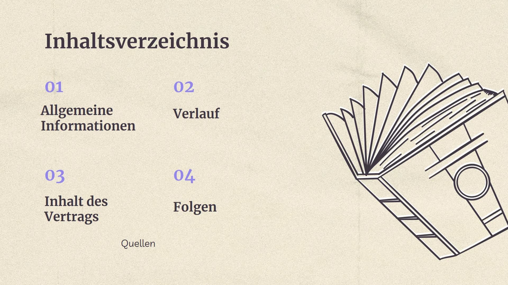 Versailler
Vertrag Inhaltsverzeichnis
01
Allgemeine
Informationen
03
Inhalt des
Vertrags
Quellen
02
Verlauf
04
Folgen 01
Allgemeine
Informat