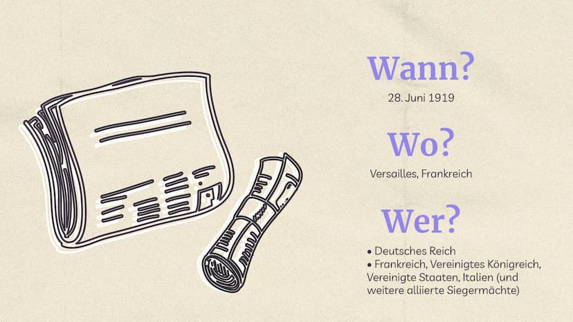 Versailler
Vertrag Inhaltsverzeichnis
01
Allgemeine
Informationen
03
Inhalt des
Vertrags
Quellen
02
Verlauf
04
Folgen 01
Allgemeine
Informat