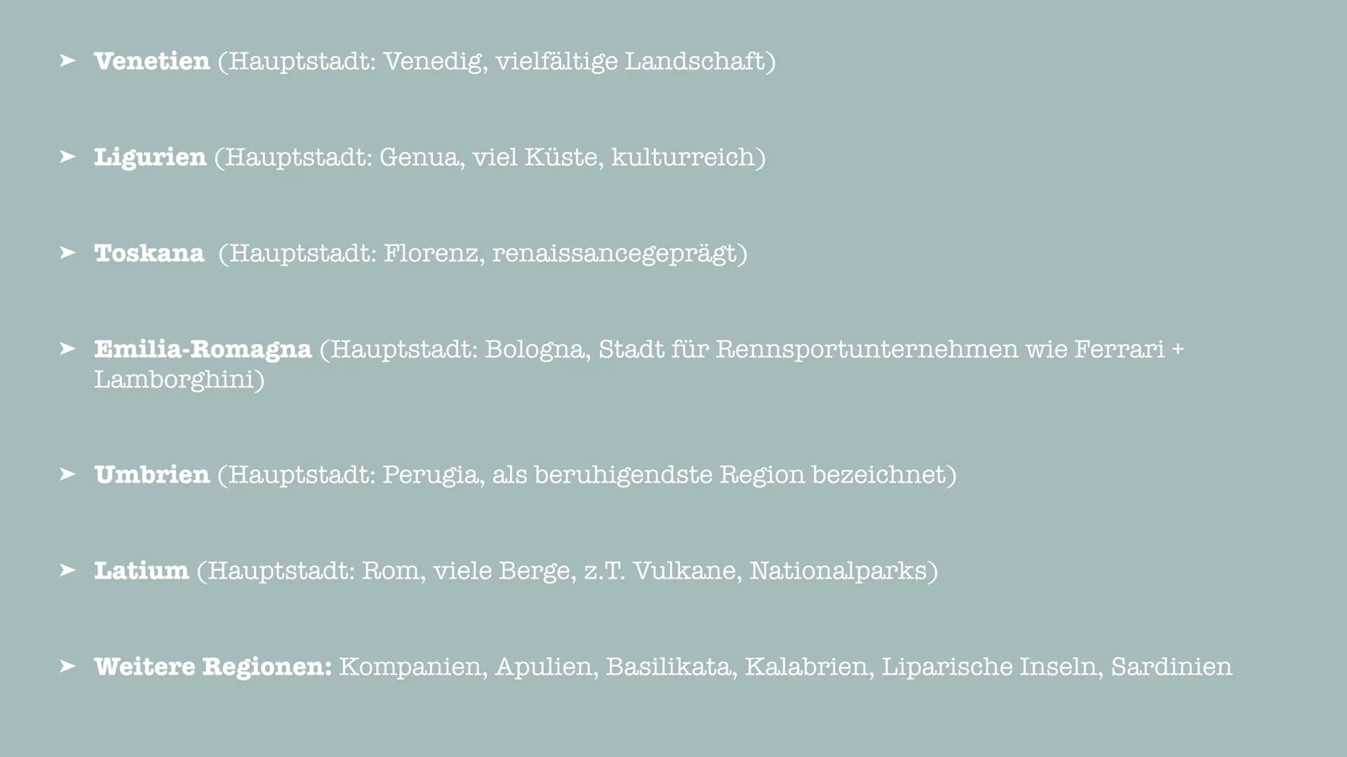 ITALIEN
MENGEN GLIEDERUNG
➤ Lage
➤ Geografie
➤ Flagge
➤ Wirtschaft
➤ Die italienische Geschichte
➤ Politik
➤ Besonderheiten
➤ Fragen?
➤ Quel