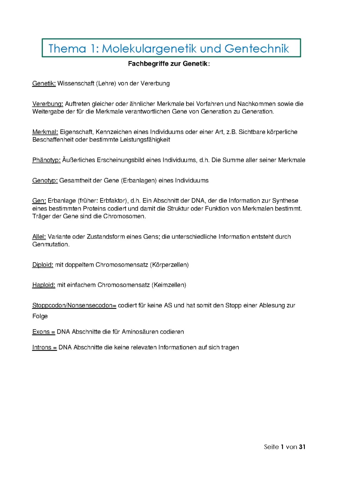 Ökologie und Molekulargenetik Abitur Zusammenfassung – PDF für Hessen 2024