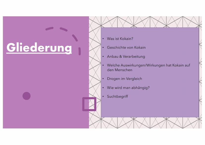 Kokain Gliederung
Was ist Kokain?
Geschichte von Kokain
Anbau & Verarbeitung
Welche Auswirkungen/Wirkungen hat Kokain auf
den Menschen
Droge