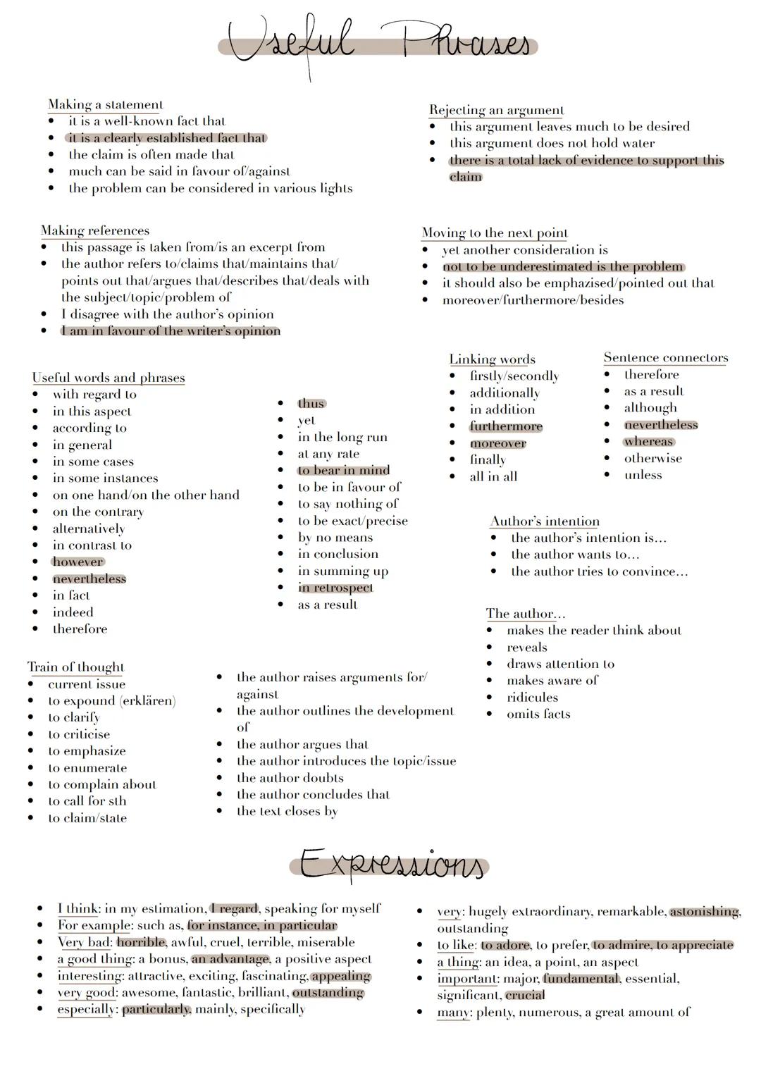 ●
●
Useful words and phrases
with regard to
●
●
●
●
●
●
●
Making a statement
●
it is a well-known fact that
•
it is a clearly established fa