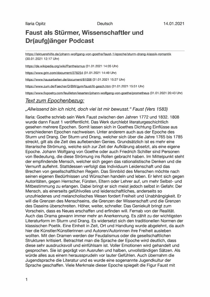 Ilaria Opitz
Deutsch
Faust als Stürmer, Wissenschaftler und
Dr(aufg)änger Podcast
https://lektuerehilfe.de/johann-wolfgang-von-goethe/faust-