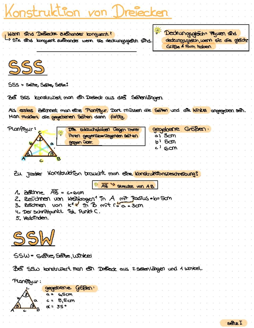 Dreiecke Konstruieren: SSS, SWS und Mehr! | Mathematik Aufgaben mit Lösungen PDF