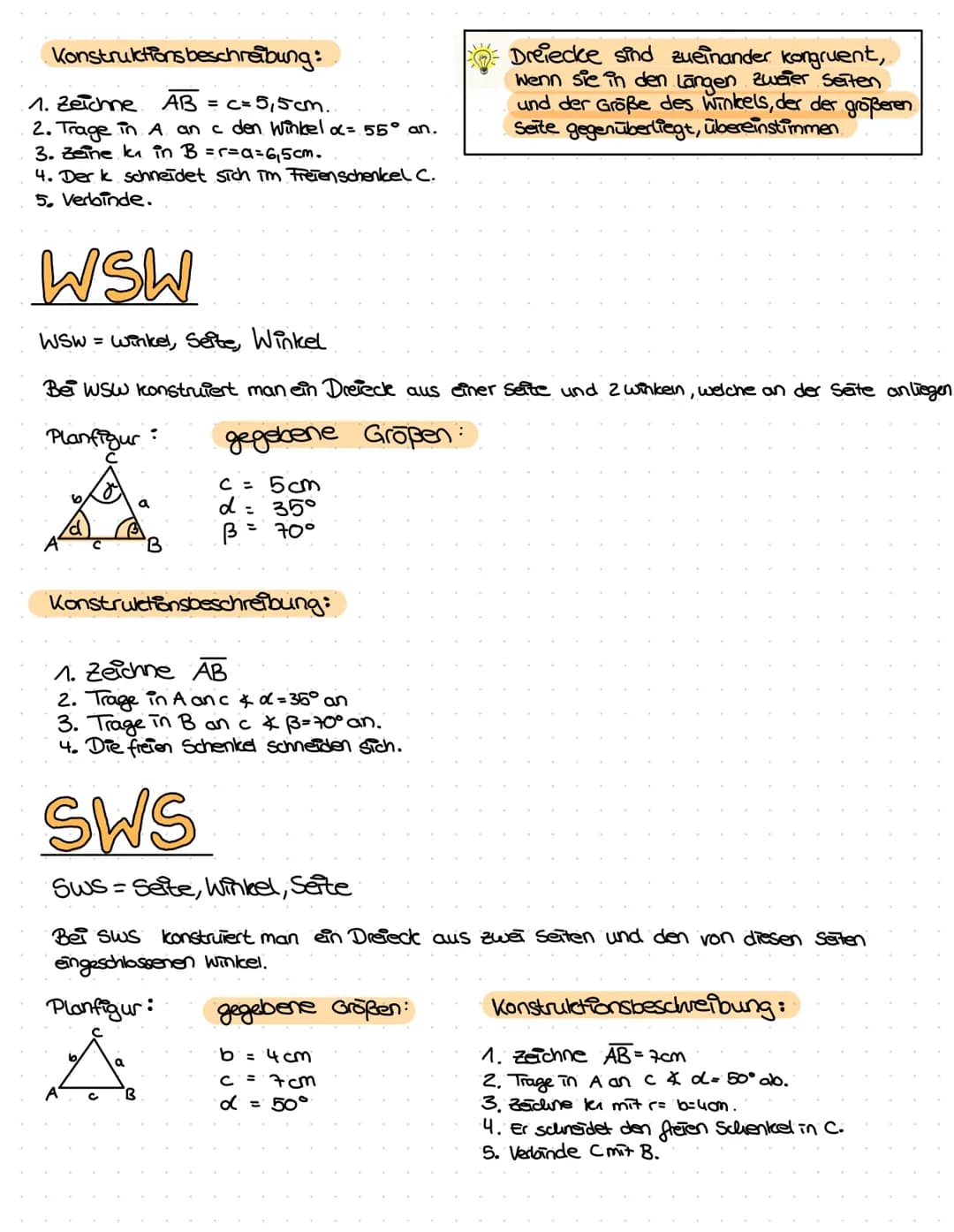 Konstruktion von Dreiecken
Wann sind Dreiecke zueinander konguent?
L> Sie sind konguent zueinander wenn Sie deckungsgleich sind.
SSS
SSS = S