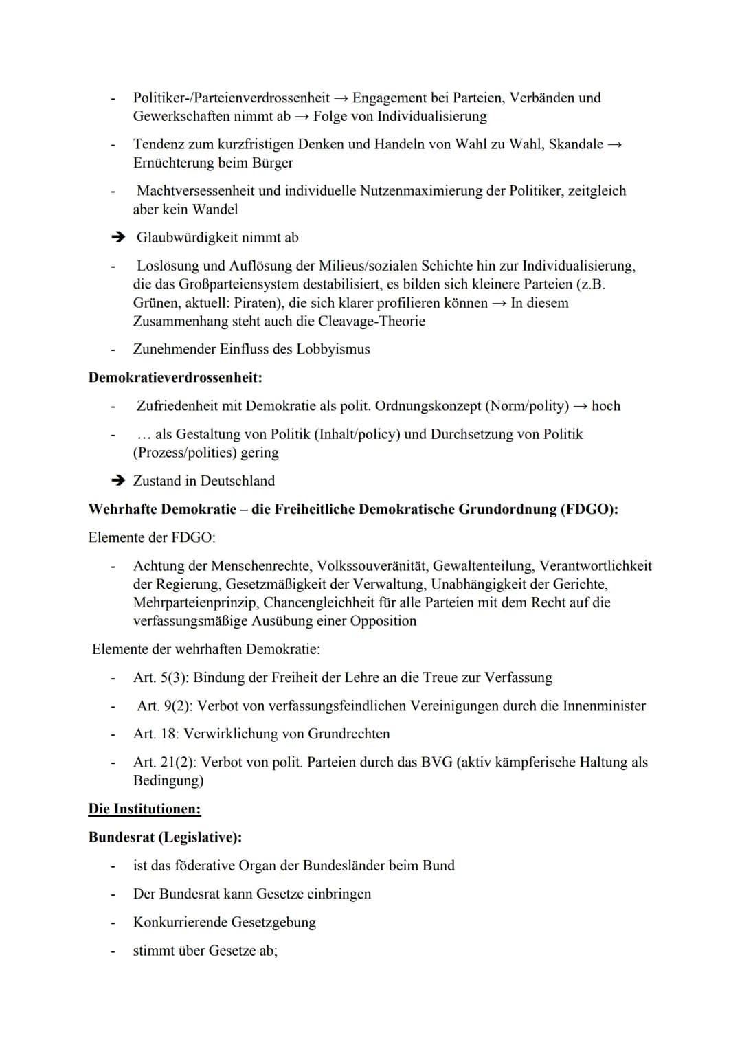 Politikverdrossenheit:
Ist die negative Einstellung der Bevölkerung gegenüber politischen Objekten bzw. ein
gestörtes Verhältnis von Teilen 