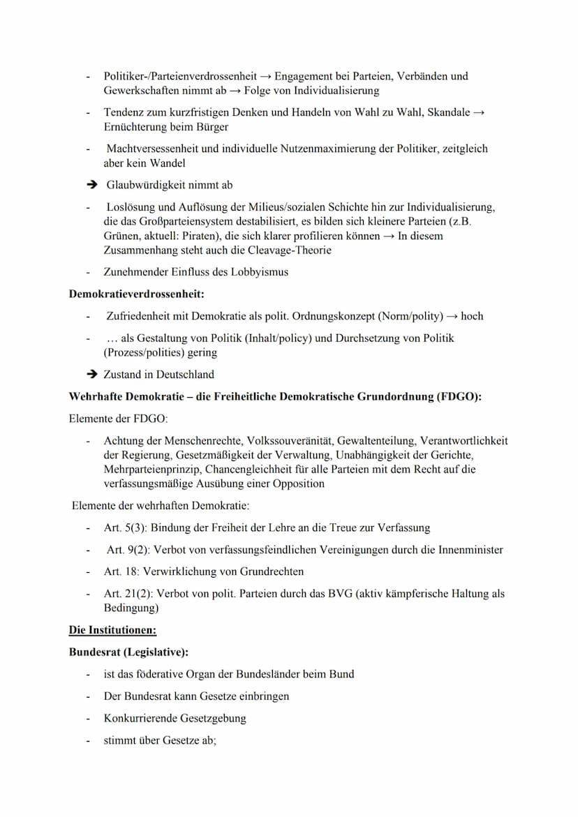 Politikverdrossenheit:
Ist die negative Einstellung der Bevölkerung gegenüber politischen Objekten bzw. ein
gestörtes Verhältnis von Teilen 