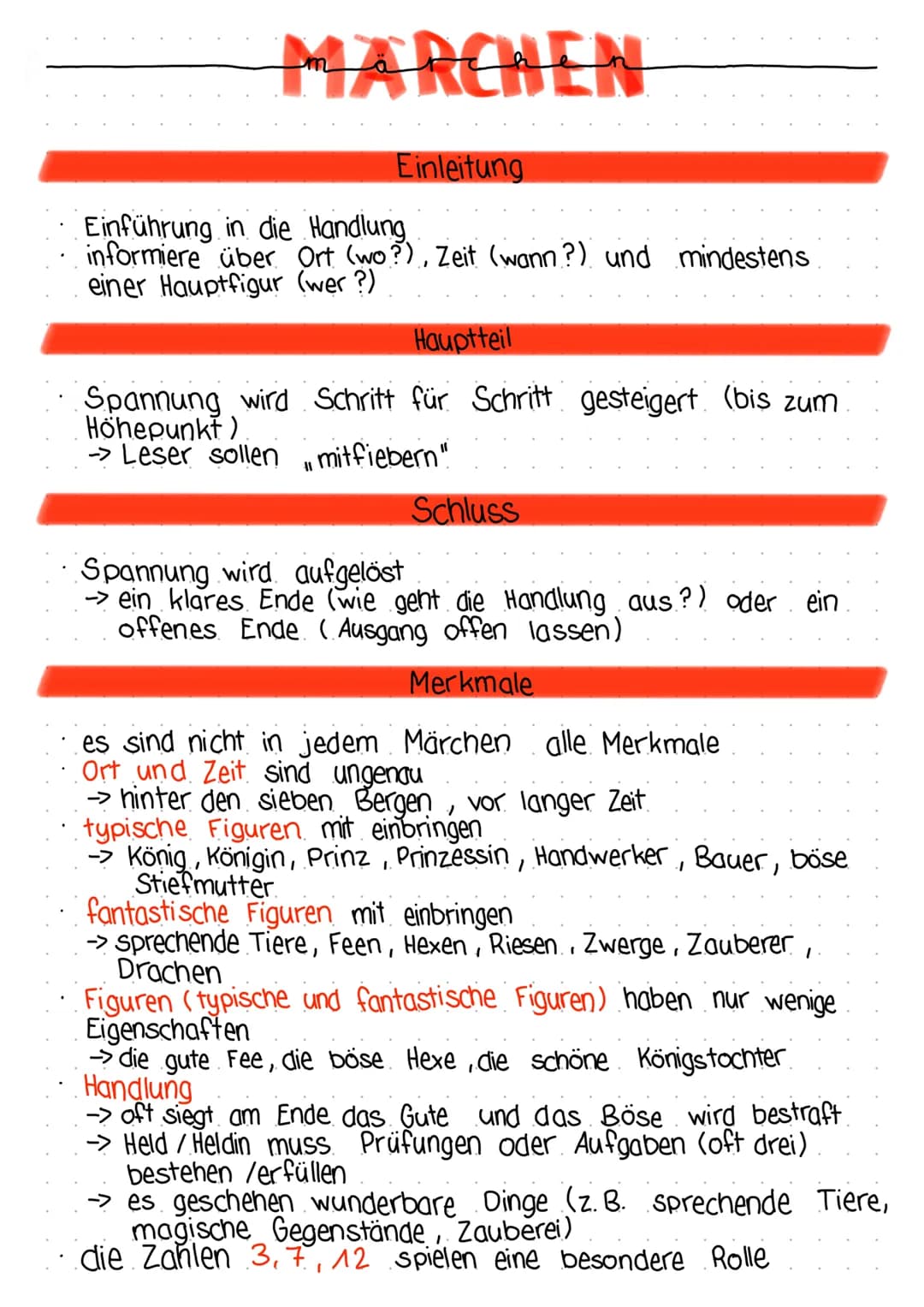 MARCHEN
Einleitung
Einführung in die Handlung
informiere über Ort (wo?), Zeit (wann?) und mindestens
einer Hauptfigur (wer?)
Hauptteil
Spann