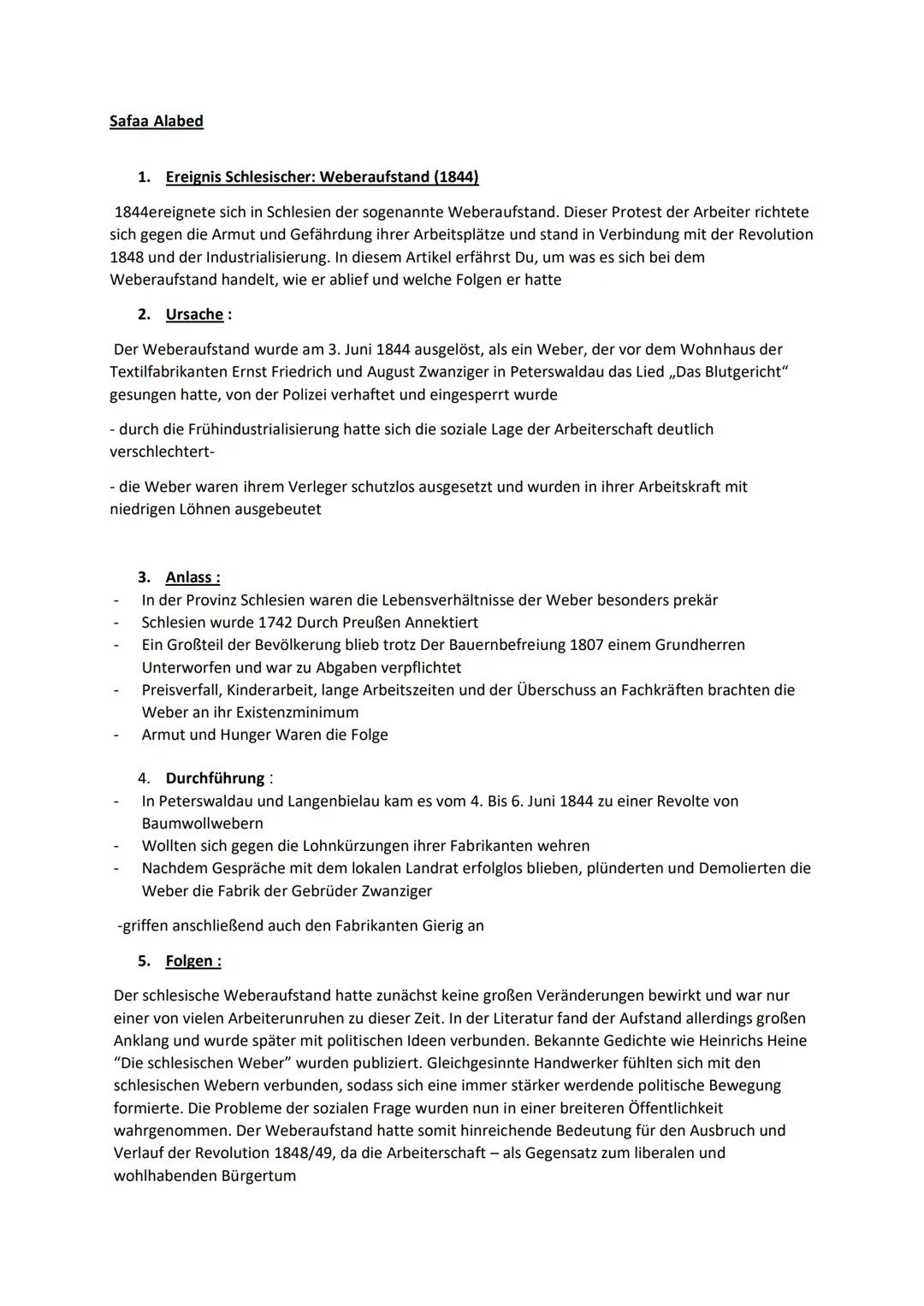 Safaa Alabed

1. Ereignis Schlesischer: Weberaufstand (1844)

1844ereignete sich in Schlesien der sogenannte Weberaufstand. Dieser Protest d