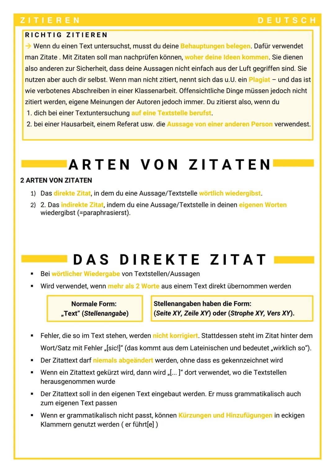 ZITIEREN
RICHTIG ZITIEREN
→ Wenn du einen Text untersuchst, musst du deine Behauptungen belegen. Dafür verwendet
man Zitate. Mit Zitaten sol